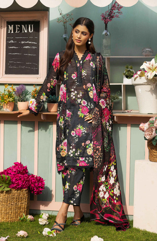 Basics by Mahay Digital Printed Lawn Unstitched 3 Piece Suit - Design-03 - AK25MHB - Black - Summer Collection