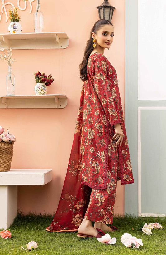 Basics by Mahay Digital Printed Lawn Unstitched 3 Piece Suit - Design-01 - AK25MHB - Red - Summer Collection
