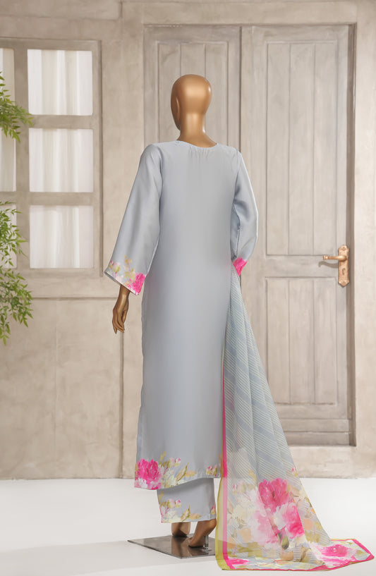 Batari Charmeous by Amna Khadija Printed Poly Charmeous Silk Stitched 3 Piece Suit - BCM-04 - AM25BAT - Blue - Casual Collection