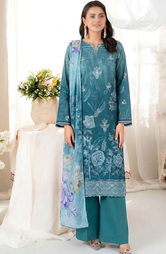 Batik by Al Karim Embroidered Lawn Unstitched 3 Piece Suit - D-09 - AK26BTK - Ferozi - Summer Collection