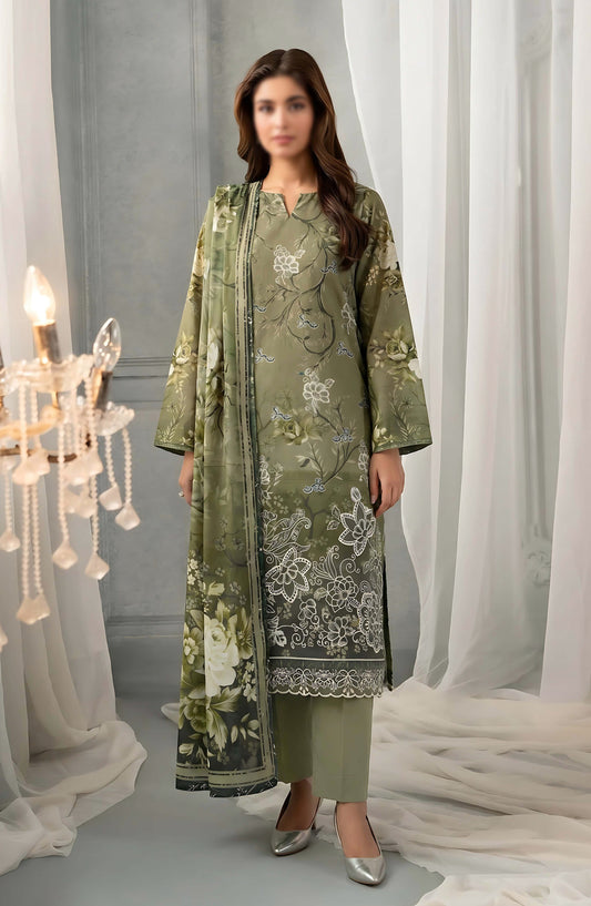 Batik by Al Karim Embroidered Lawn Unstitched 3 Piece Suit - D-08 - AK26BTK - Green - Summer Collection
