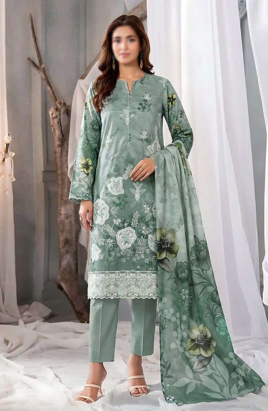 Batik by Al Karim Embroidered Lawn Unstitched 3 Piece Suit - D-03 - AK26BTK - Green - Summer Collection