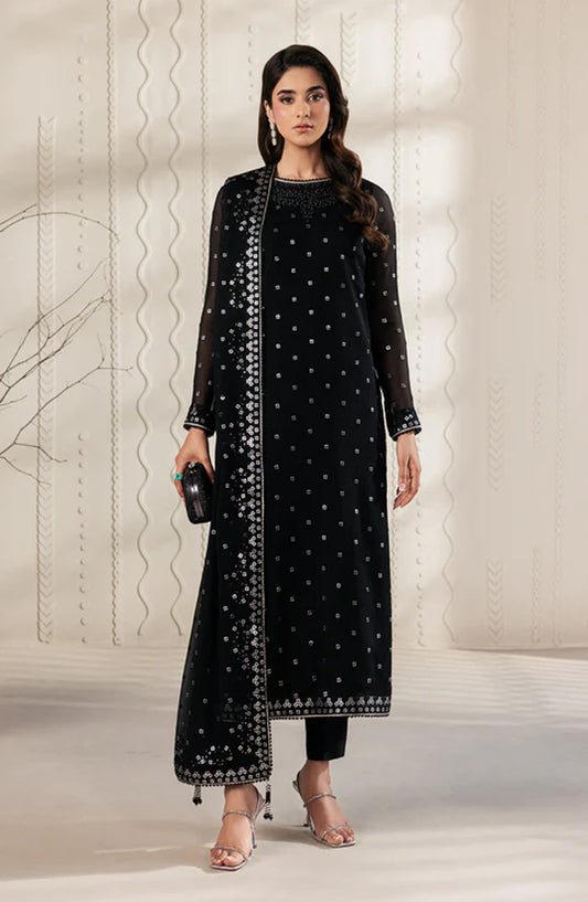 Bayaan by Zarif Embroidered Chiffon Unstitched 3 Piece Suit - 07 Siyara - ZRF26BYN - Black - Festive Collection