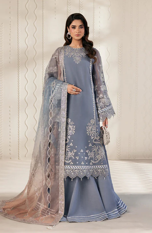 Bayaan by Zarif Embroidered Chiffon Unstitched 3 Piece Suit - 05 Nilmah - ZRF26BYN - Sky Blue - Festive Collection