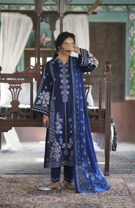 Before Sunset by Casual Lite Embroidered Cotton Lawn Stitched 3 Piece Suit - Azure Bloom - CL26BSNT - Blue - Summer Collection