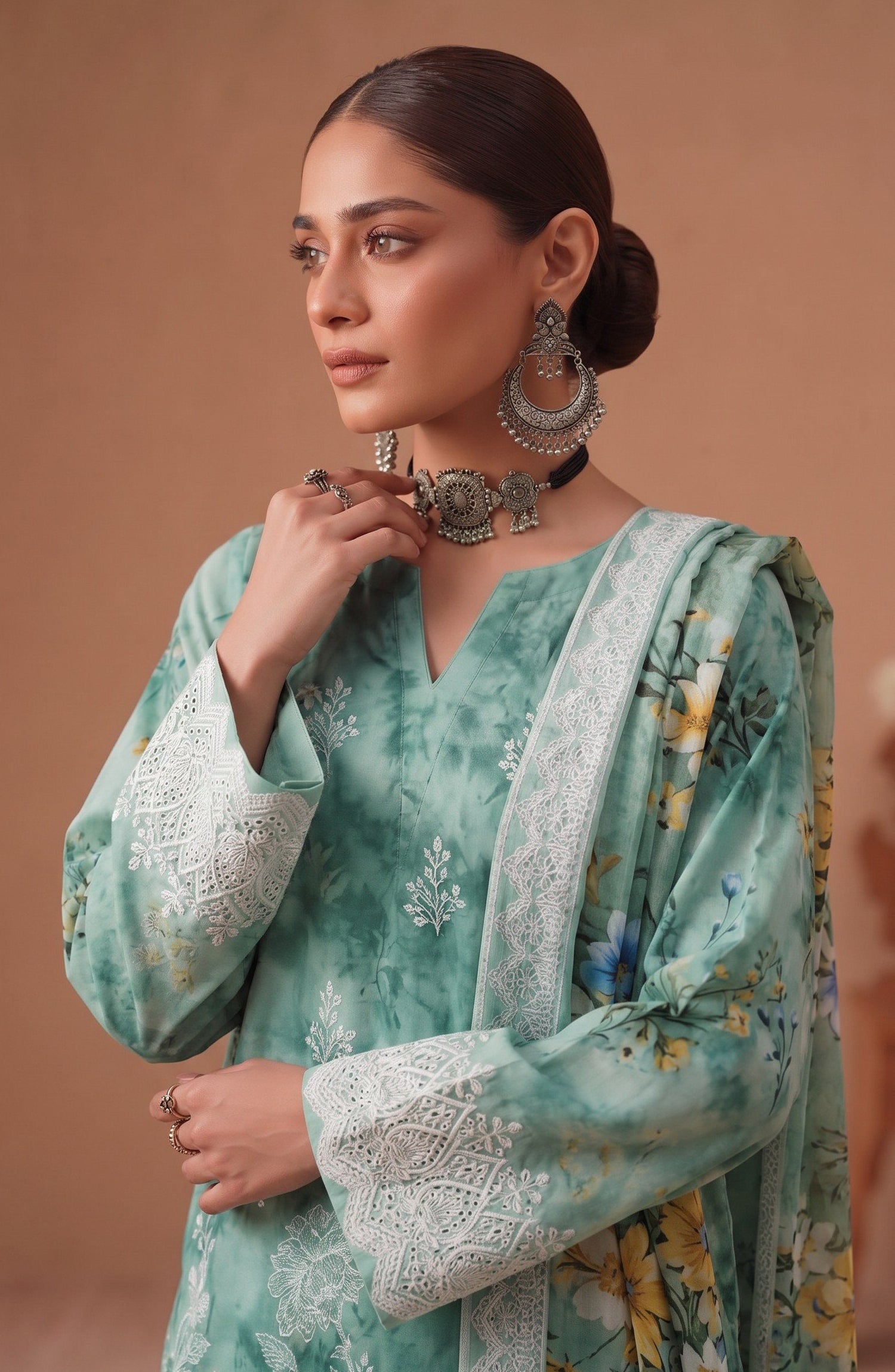 Bella by Amna Khadija Embroidered Viscose Unstitched 3 Piece Suit - D-03 - AM26BEL - Sea Green - Winter Collection