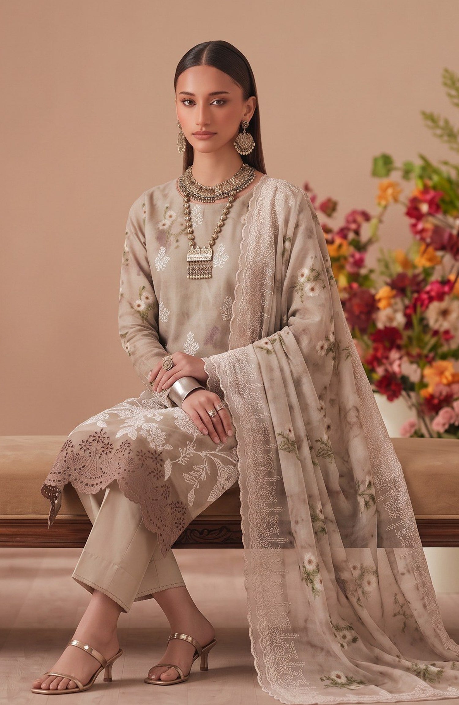 Bella by Amna Khadija Embroidered Viscose Unstitched 3 Piece Suit - D-04 - AM26BEL - Beige - Winter Collection