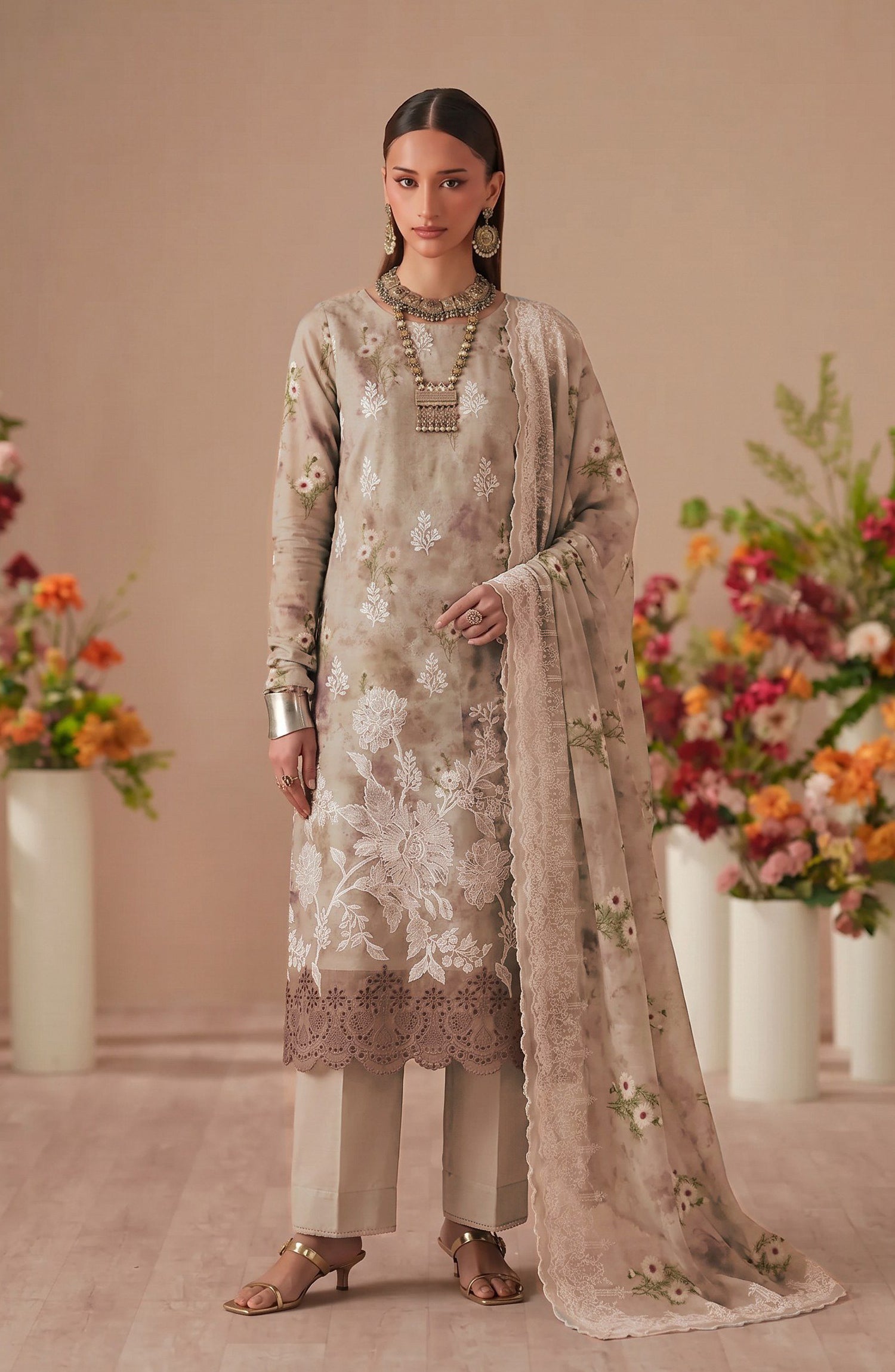 Bella by Amna Khadija Embroidered Viscose Unstitched 3 Piece Suit - D-04 - AM26BEL - Beige - Winter Collection