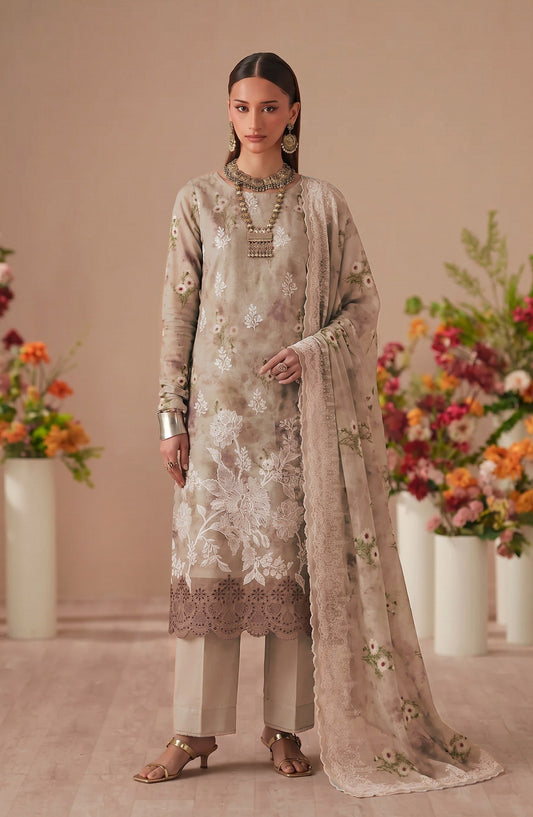 Bella by Amna Khadija Embroidered Viscose Unstitched 3 Piece Suit - D-04 - AM26BEL - Beige - Winter Collection