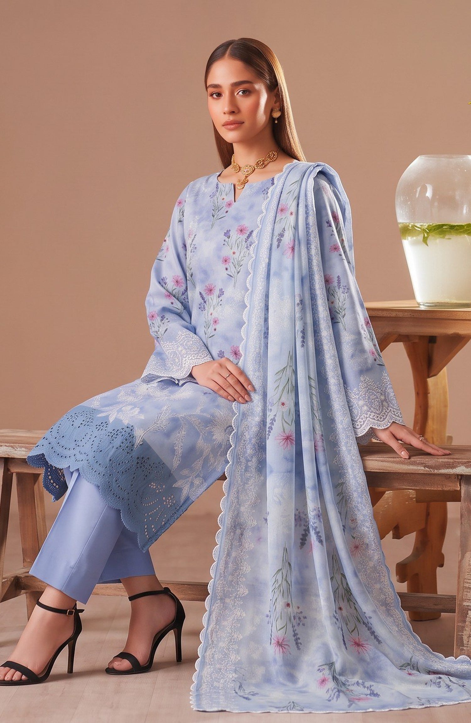 Bella by Amna Khadija Embroidered Viscose Unstitched 3 Piece Suit - D-05 - AM26BEL - Sky Blue - Winter Collection
