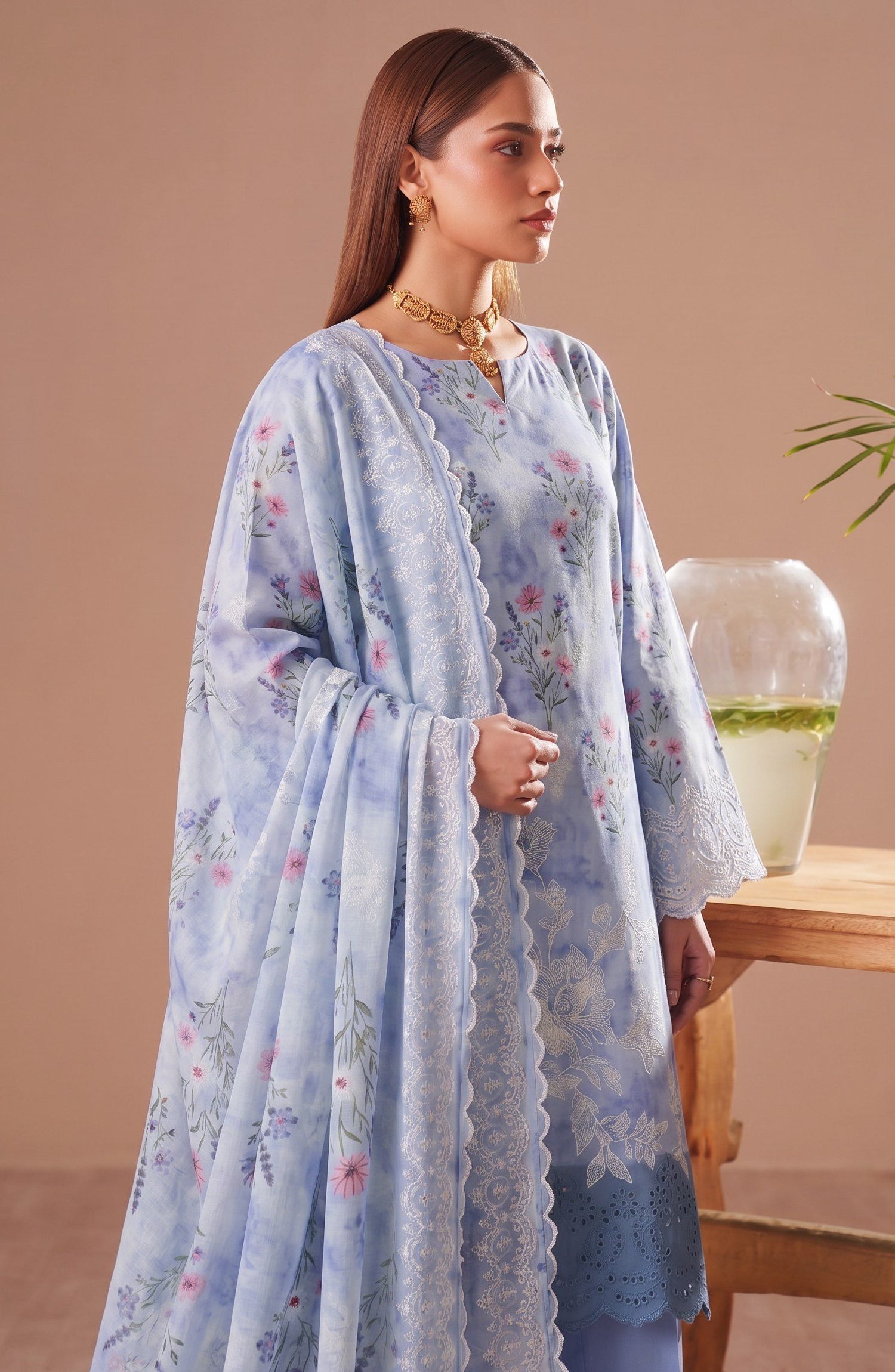 Bella by Amna Khadija Embroidered Viscose Unstitched 3 Piece Suit - D-05 - AM26BEL - Sky Blue - Winter Collection