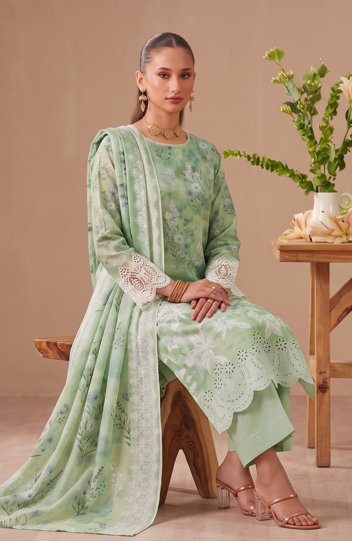 Bella by Amna Khadija Embroidered Viscose Unstitched 3 Piece Suit - D-08 - AM26BEL - Green - Winter Collection