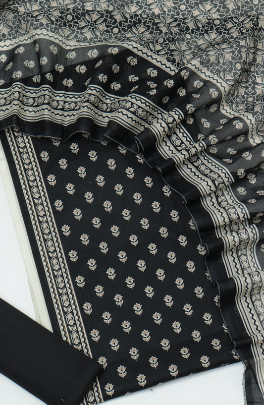 Bin Saeed Printed Cambric Unstitched 3 Piece Suit - D-01 - BS26CMP - Black - Winter Collection