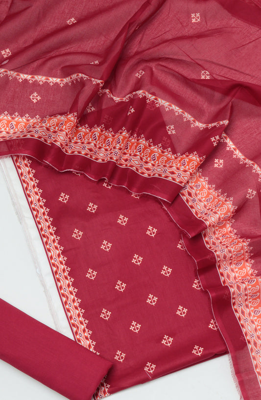 Bin Saeed Printed Cambric Unstitched 3 Piece Suit - D-08 - BS26CMP - Red - Winter Collection