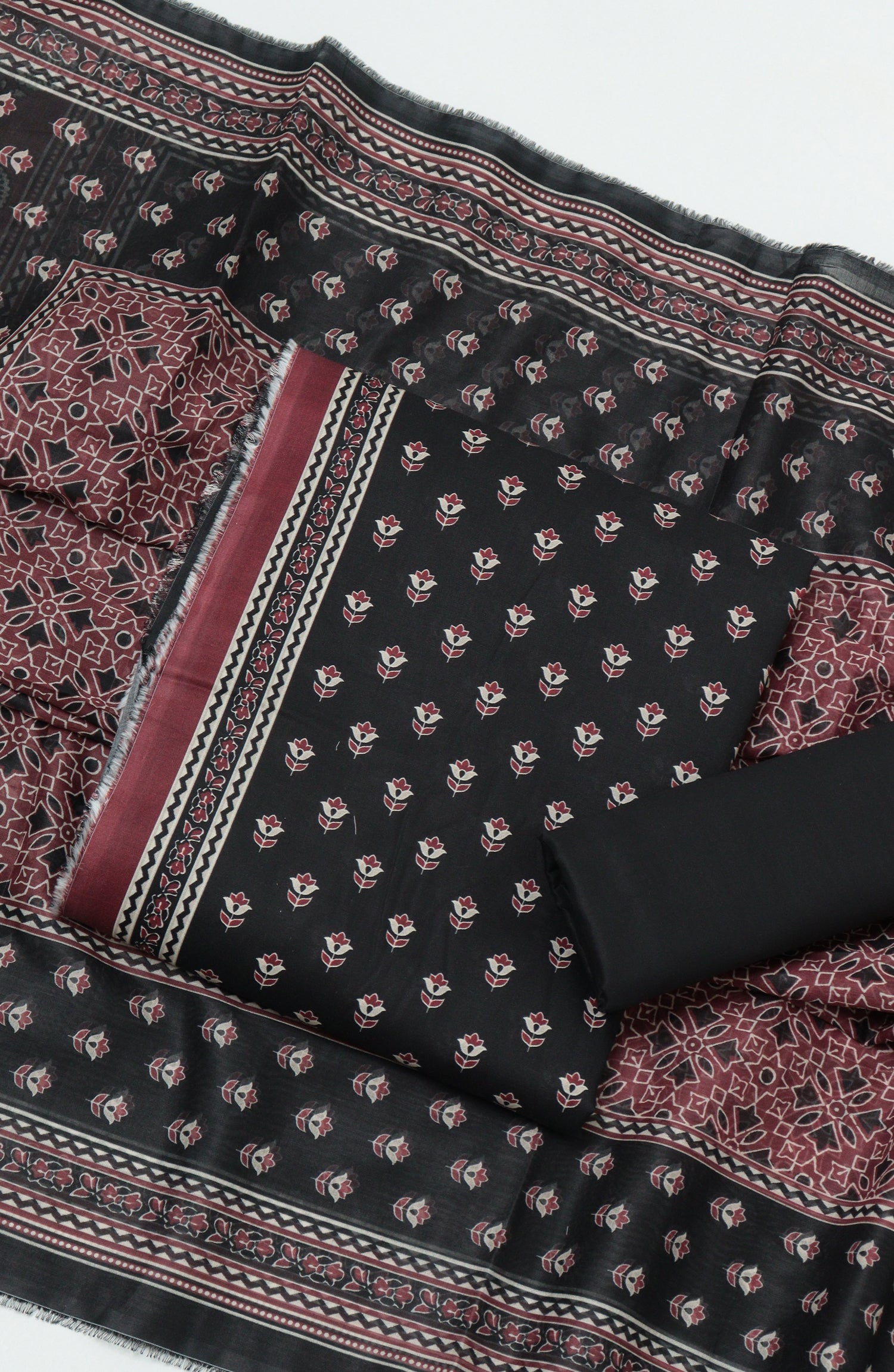 Bin Saeed Printed Cambric Unstitched 3 Piece Suit - D-09 - BS26CMP - Black - Winter Collection