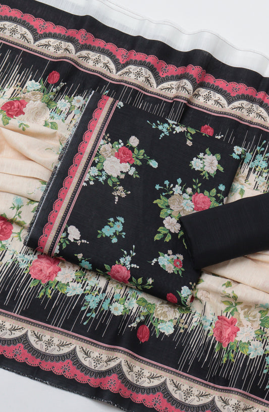 Bin Saeed Printed Khaddar Unstitched 3 Piece Suit - D-02 - BS26KTR - Black - Winter Collection