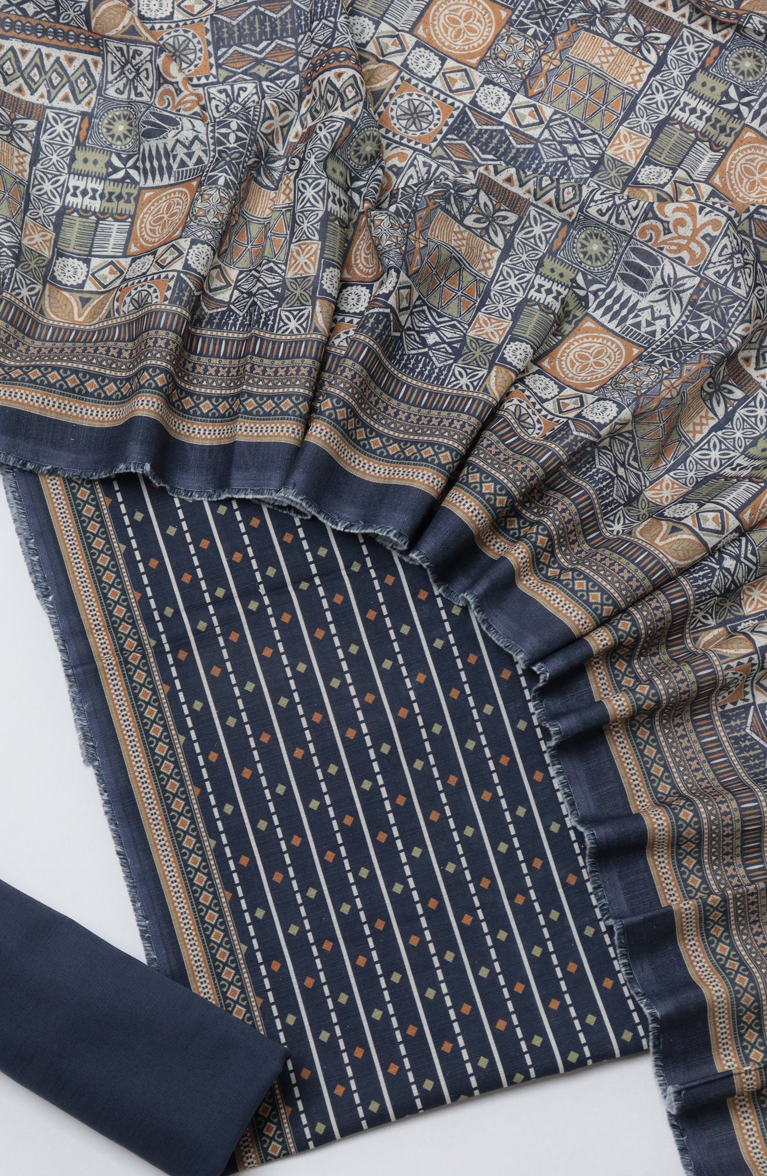Bin Saeed Printed Khaddar Unstitched 3 Piece Suit - D-04 - BS26KTR - Blue - Winter Collection