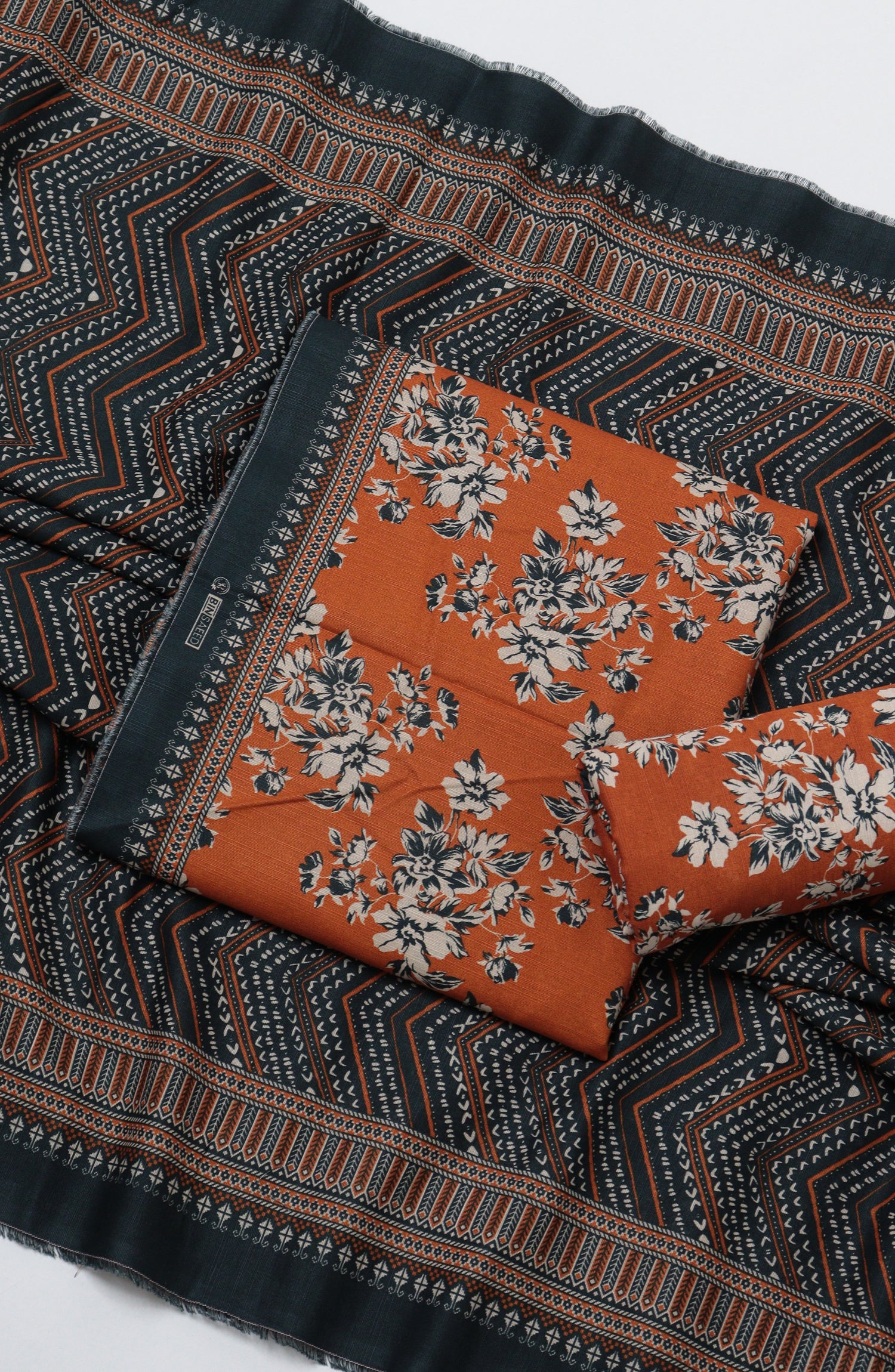 Bin Saeed Printed Khaddar Unstitched 3 Piece Suit - D-06 - BS26KTR - Rust - Winter Collection