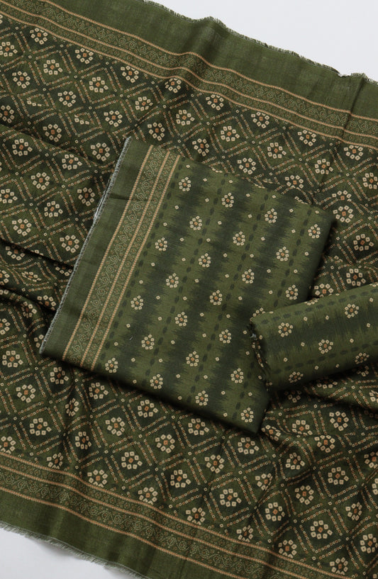 Bin Saeed Printed Khaddar Unstitched 3 Piece Suit - D-09 - BS26KTR - Green - Winter Collection