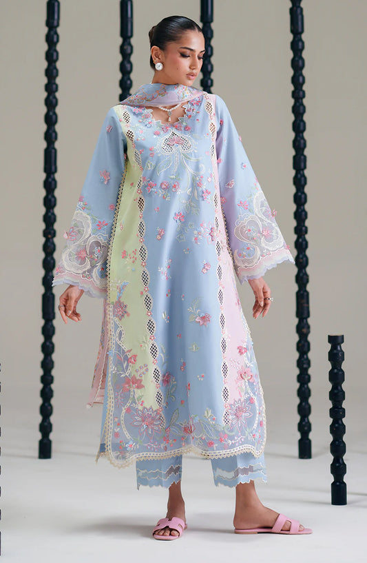 Bin Ilyas Amour Embroidered Lawn Unstitched 3 Piece Suit - 184-B - BL26AMR - Blue - Summer Collection