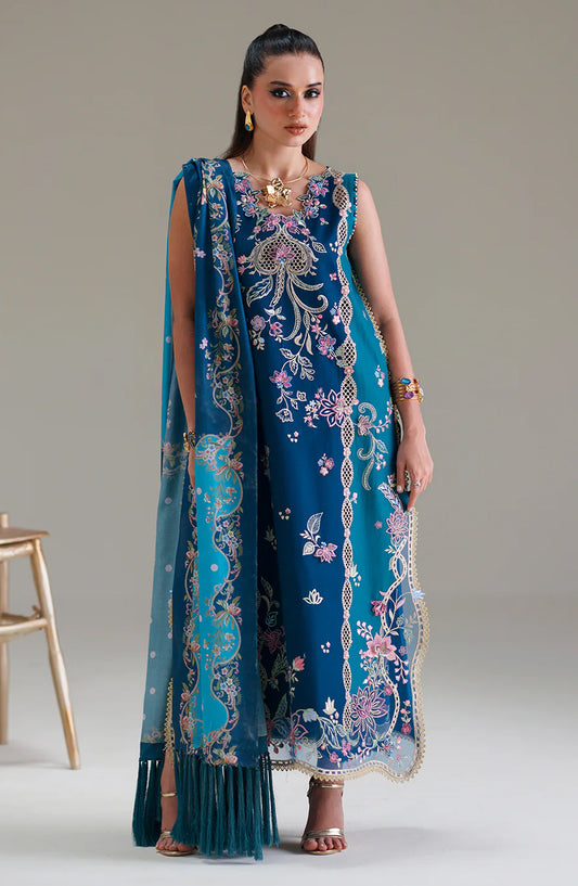 Bin Ilyas Amour Embroidered Lawn Unstitched 3 Piece Suit - 184-A - BL26AMR - Blue - Summer Collection