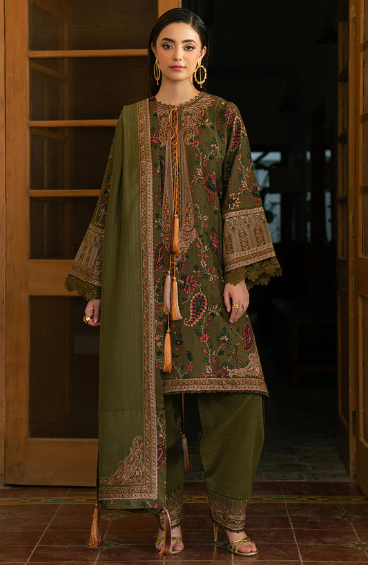 Bin Ilyas Gulrukh Luxury Embroidered Khaddar Unstitched 3 Piece Suit - D-67-B - BL26GLR - Green - Summer Collection