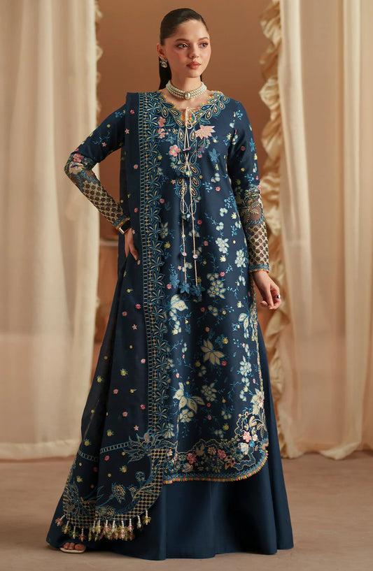 Bin Ilyas Mashriq Luxury Embroidered Lawn Unstitched 3 Piece Suit - D-117-C - BL26MQR - Blue - Summer Collection