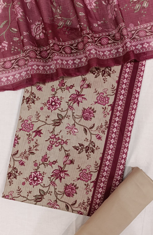 Bin Saeed Digital Printed Cotton Cambric Unstitched 3 Piece Suit - Design-16 - BS25DCC - Pink - Summer Collection
