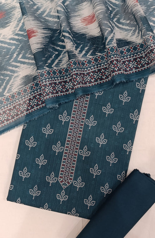 Bin Saeed Digital Printed Cotton Cambric Unstitched 3 Piece Suit - Design-07 - BS25DCC - Blue - Summer Collection