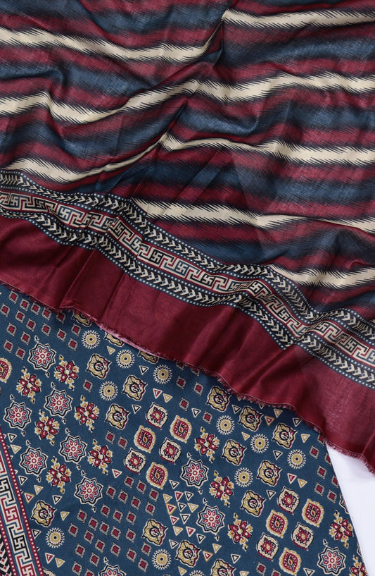 Bin Saeed Digital Printed Cotton Cambric Unstitched 3 Piece Suit - Design-40 - BS25DCC - Blue - Summer Collection