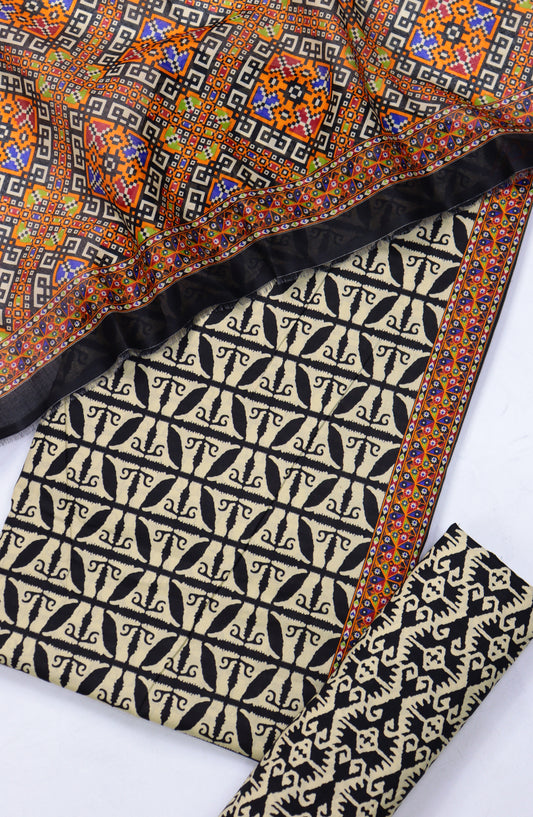 Bin Saeed Digital Printed Cotton Cambric Unstitched 3 Piece Suit - Design-42 - BS25DCC - Black - Summer Collection
