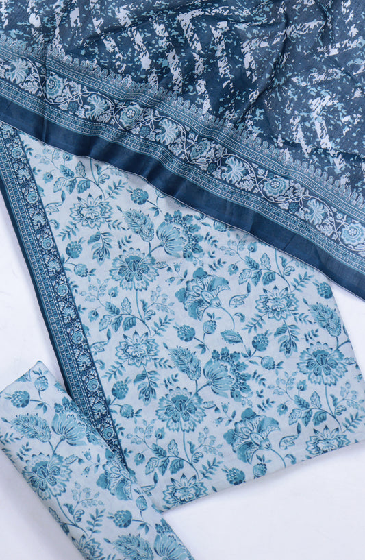 Bin Saeed Digital Printed Cotton Cambric Unstitched 3 Piece Suit - Design-45 - BS25DCC - Light Blue - Summer Collection
