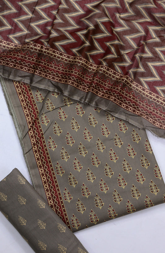Bin Saeed Digital Printed Cotton Cambric Unstitched 3 Piece Suit - Design-62 - BS25DCC - Grey - Summer Collection