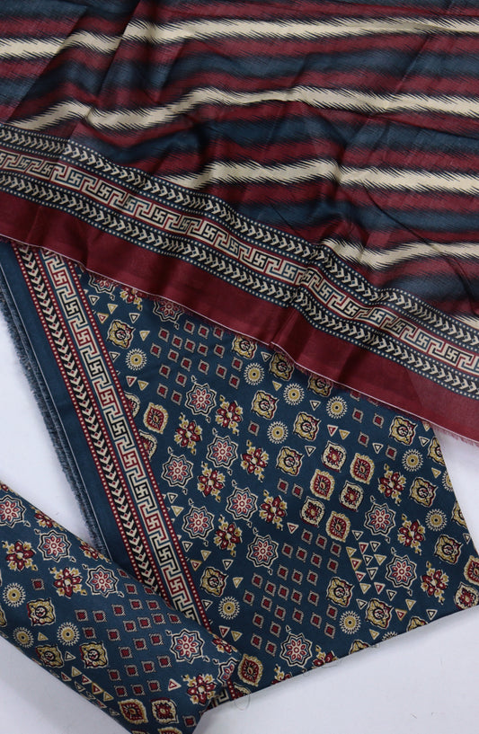 Bin Saeed Digital Printed Cotton Unstitched 3 Piece Suit - Design-01 - BS25DPR - Blue - Mid Summer Collection