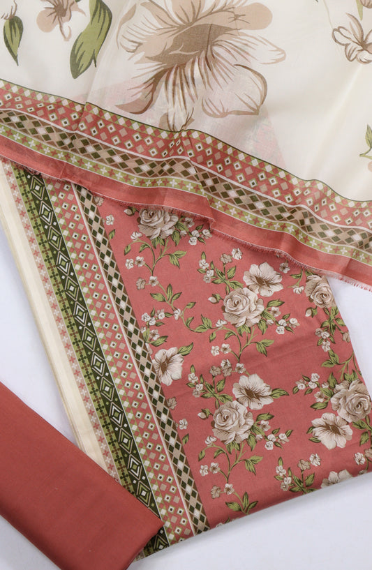 Bin Saeed Digital Printed Cotton Unstitched 3 Piece Suit - Design-02 - BS25DPR - Pink - Mid Summer Collection
