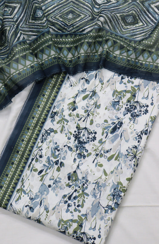 Bin Saeed Digital Printed Cotton Unstitched 3 Piece Suit - Design-04 - BS25DPR - White - Mid Summer Collection