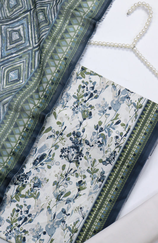 Bin Saeed Digital Printed Cotton Unstitched 3 Piece Suit - Design-04 - BS25DPR - White - Mid Summer Collection