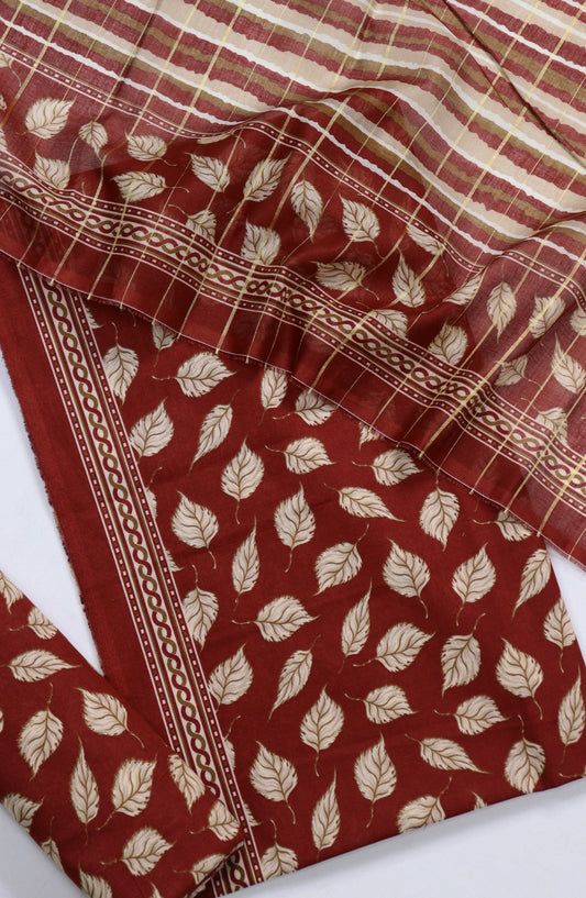 Bin Saeed Digital Printed Cotton Unstitched 3 Piece Suit - Design-05 - BS25DPR - Maroon - Mid Summer Collection