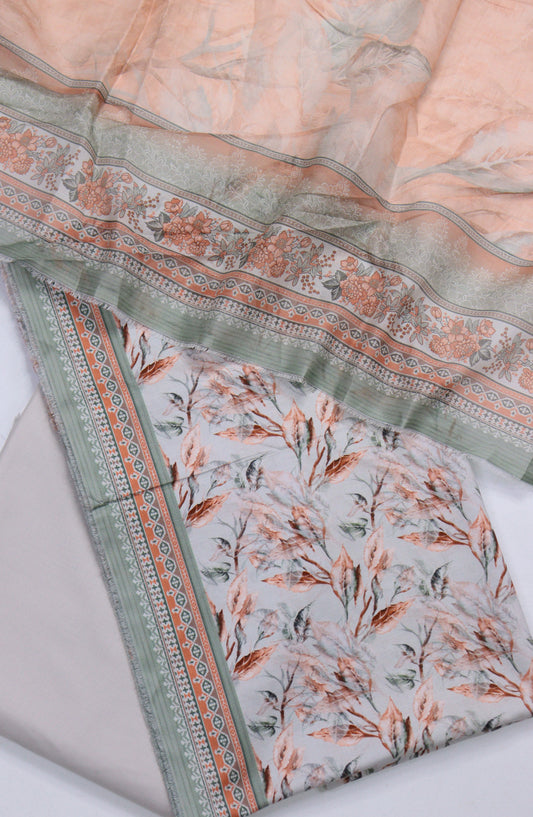 Bin Saeed Digital Printed Cotton Unstitched 3 Piece Suit - Design-06 - BS25DPR - Peach - Mid Summer Collection