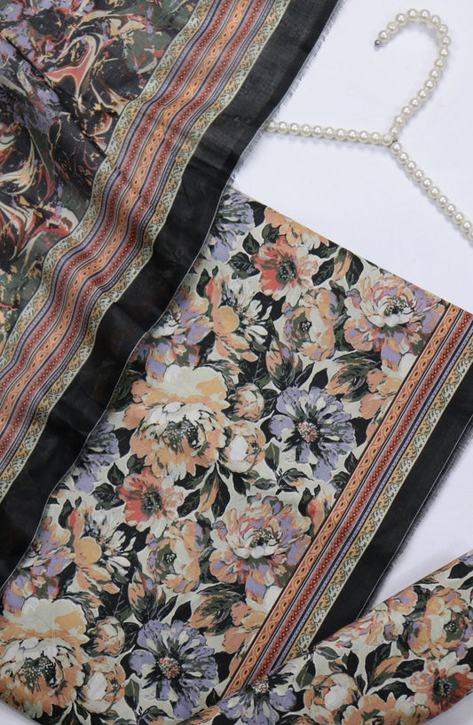 Bin Saeed Digital Printed Cotton Unstitched 3 Piece Suit - Design-09 - BS25DPR - Black - Mid Summer Collection