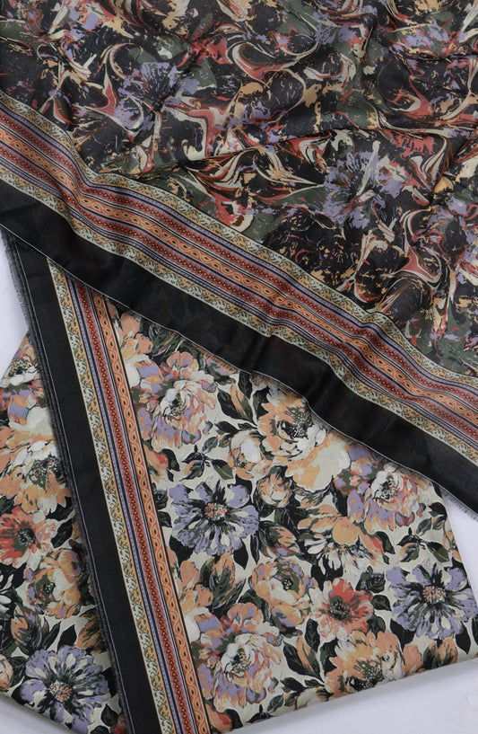 Bin Saeed Digital Printed Cotton Unstitched 3 Piece Suit - Design-09 - BS25DPR - Black - Mid Summer Collection
