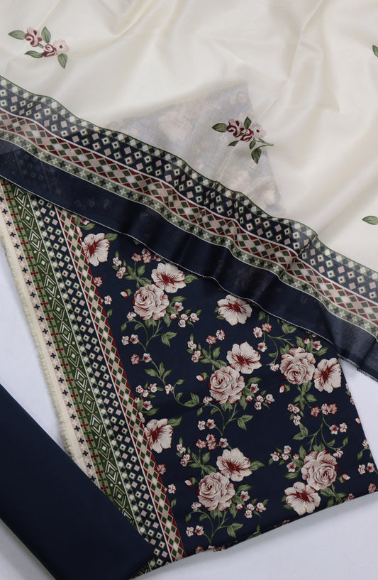 Bin Saeed Digital Printed Cotton Unstitched 3 Piece Suit - Design-10 - BS25DPR - Blue - Mid Summer Collection