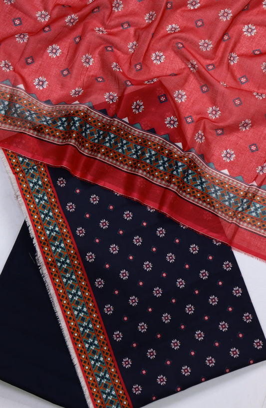 Bin Saeed Digital Printed Cotton Unstitched 3 Piece Suit - Design-11 - BS25DPR - Blue - Mid Summer Collection