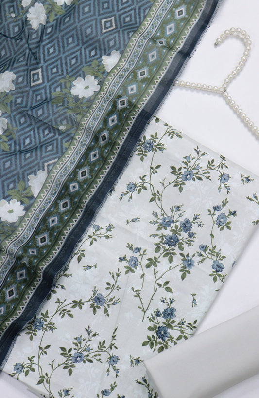 Bin Saeed Digital Printed Cotton Unstitched 3 Piece Suit - Design-B-02 - BS25DPR - Ice Blue - Winter Collection