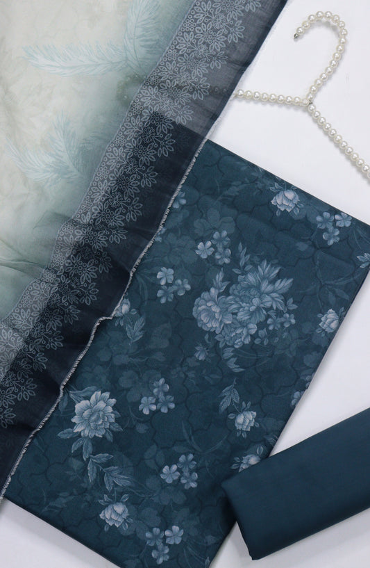 Bin Saeed Digital Printed Cotton Unstitched 3 Piece Suit - Design-B-01 - BS25DPR - Teal - Winter Collection