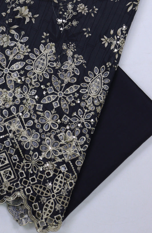 Bin Saeed Embroidered Cambric Unstitched 3 Piece Suit - Design-03 - BS25CMB - Black - Summer Collection