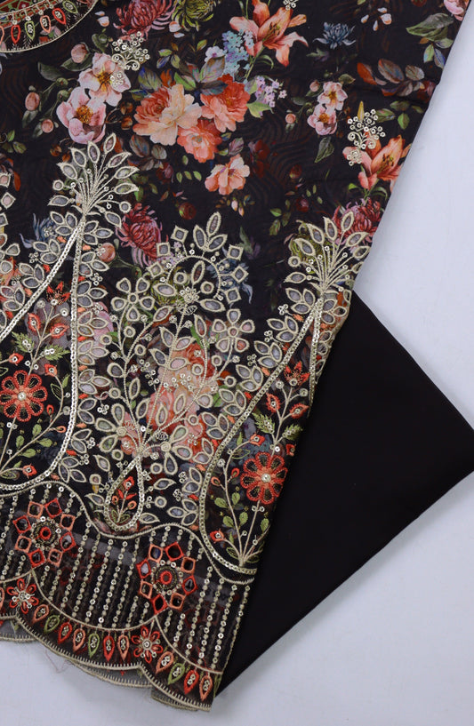 Bin Saeed Embroidered Cambric Unstitched 3 Piece Suit - Design-08 - BS25CMB - Black - Summer Collection