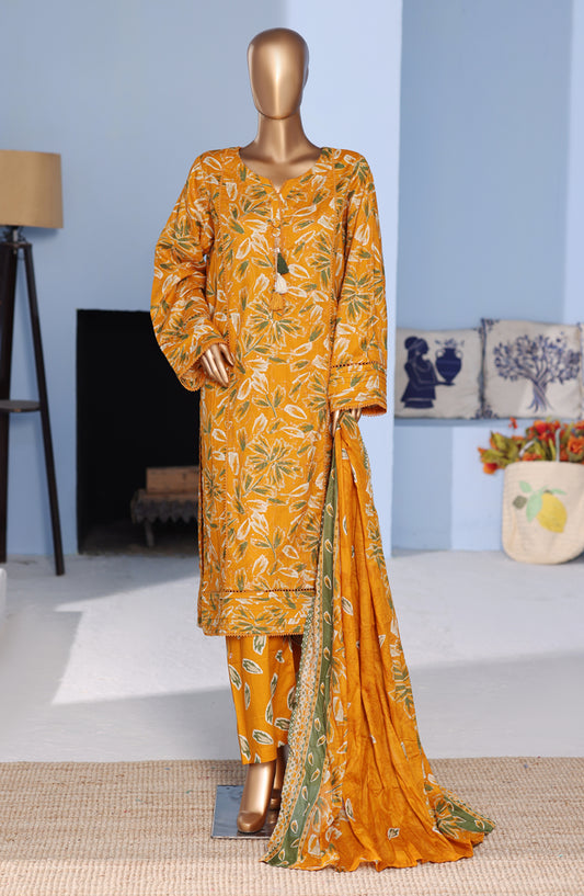 Bin Saeed Exclusive Embroidered Lawn Stitched 3 Piece Suit - D-12 - BS26PNT - Orange - Summer Collection