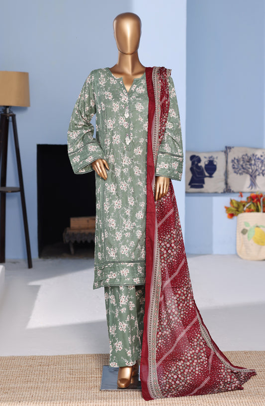 Bin Saeed Exclusive Embroidered Lawn Stitched 3 Piece Suit - D-11 - BS26PNT - Green - Summer Collection