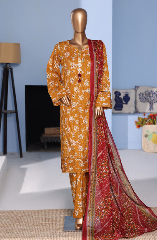 Bin Saeed Exclusive Embroidered Lawn Stitched 3 Piece Suit - D-06 - BS26PNT - Orange - Summer Collection